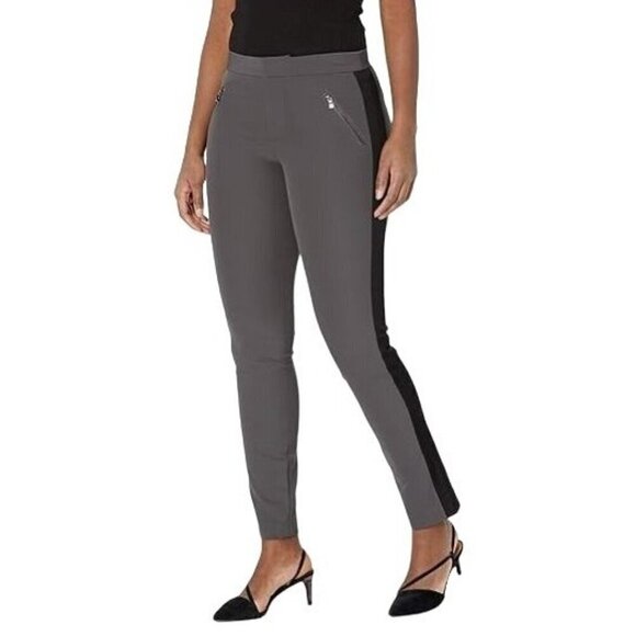 Rebecca Taylor Ava Techy Slim Tuxedo Stripe Zip Pockets Straight Pants Women's 0 - Picture 1 of 12